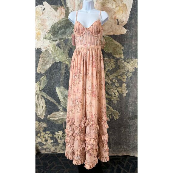 NWT Anthropologie V. Chapman Carmen Corset Front-Slit Ruffled Gown Size 0 - Picture 7 of 9